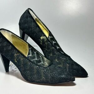 Walter Steiger Elegant Evening Black Lace Heels Size 10B Italy